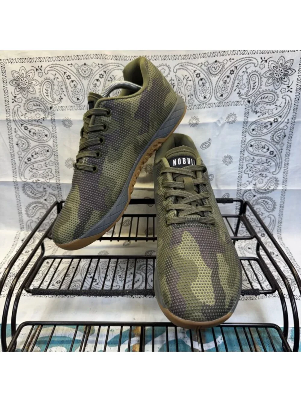 No Bull Outwork Trainers/Athletic Shoes Green Camo/Gum Mens 7/Womans8.5 Worn 1X